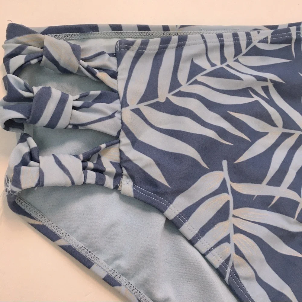 Xhiliration Blue Palm print High Waist Swimsuit Bikini Bottom